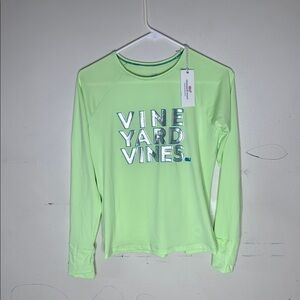 Vineyard Vines Performance Silver Graphic Neon Green Long Sleeve Top Girls Sz XL